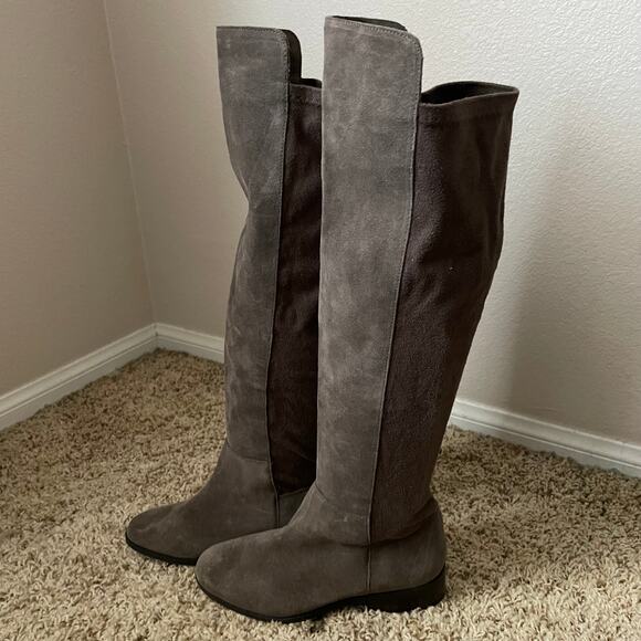 Lucky Brand Boots Womens Size 6.5 Taupe Gray Calypso Suede Leather Over the Knee - Picture 7 of 16